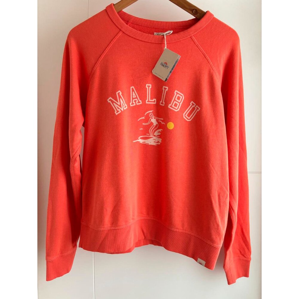 NWT WOMEN'S FAHERTY MALIBU COASTAL CLOUD CREW SWEATSHIRT HOT CORAL